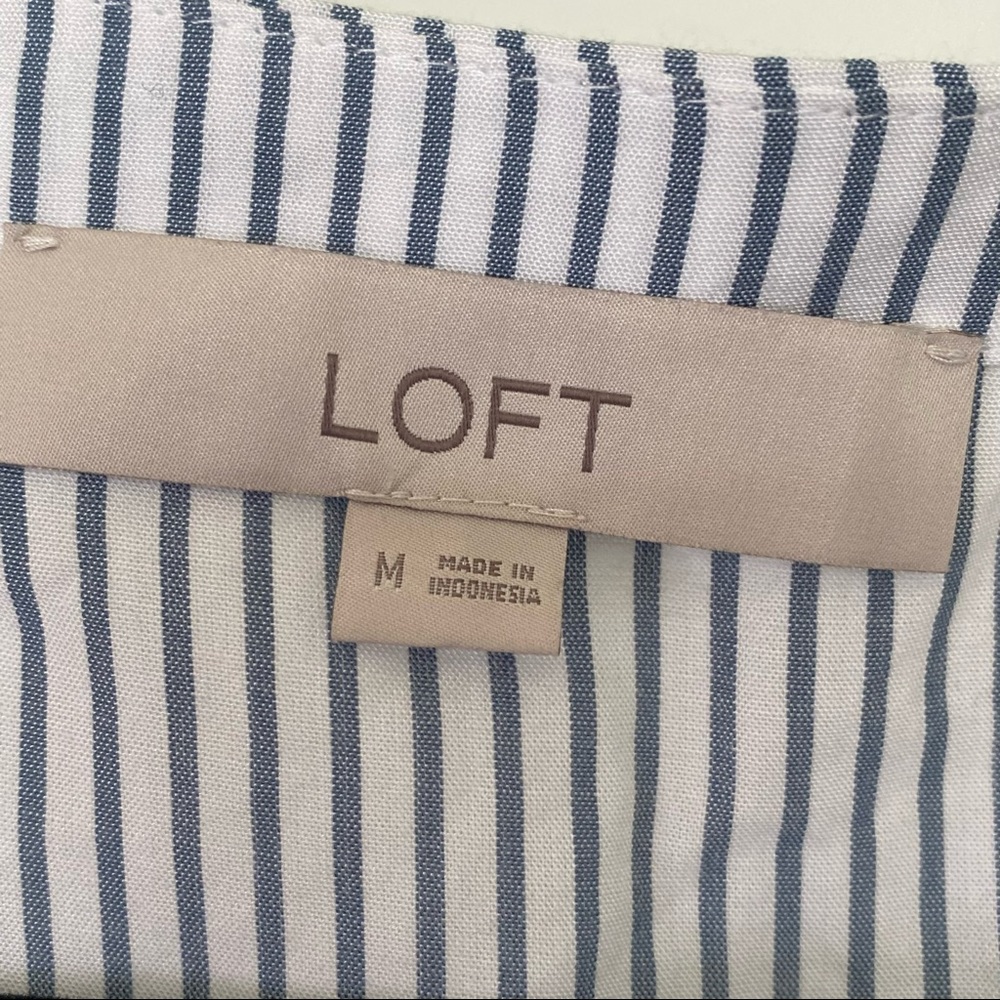 NWOT Loft Long Sleeve Wrap Peplum Striped Blouse BLUE/WHITE - SIZE M - Picture 3 of 11